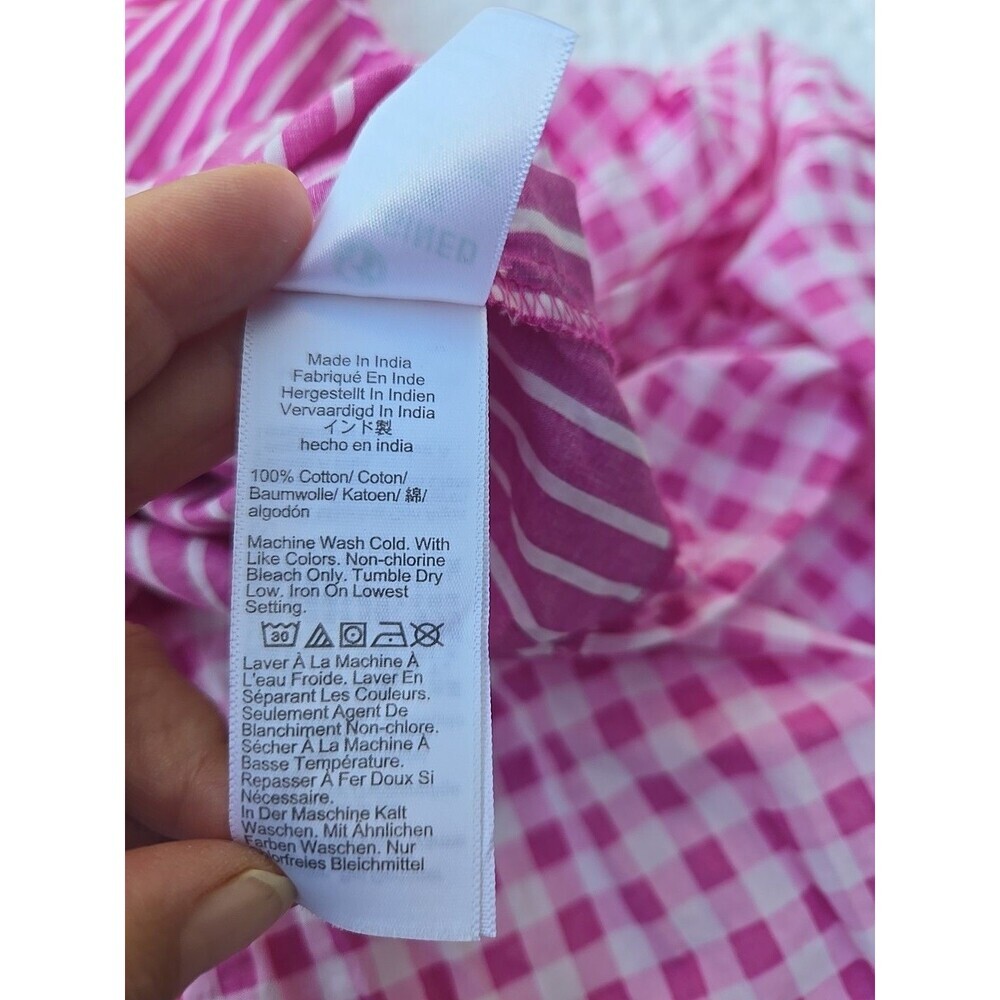 J CREW Dress Cover Up Beach Pink Cotton Gingham Stripe Tiered Ruffle Size S - Picture 6 of 6